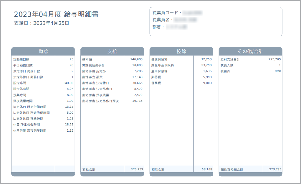 KING OF TIME人事労務　給与明細